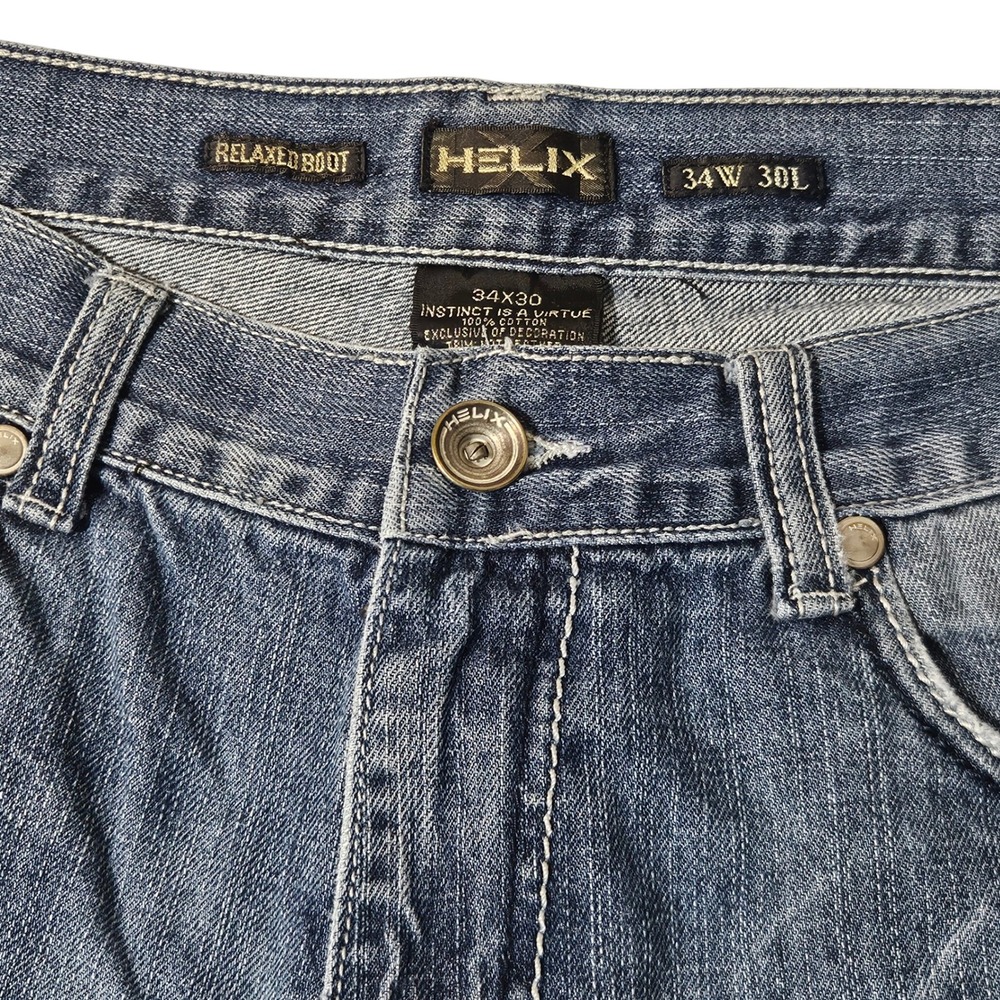 Helix Relaxed Boot Jeans Mens 34x30 Medium Wash Distressed Embroidered 💙 Denim